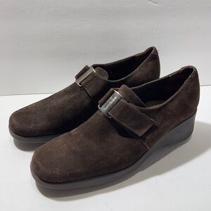 Aquatalia by marvin k Brown Suede Leather Oxford Italy 6.5 Career Casual Wedge